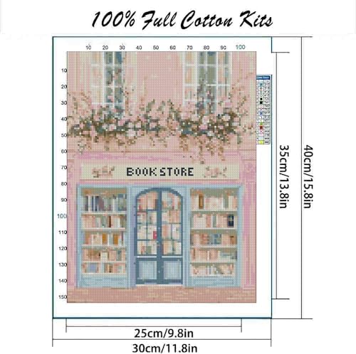 Book Store Cross Stitch Kits,Embroidery Starter Kit for Adult Beginners, 11CT Cross-Stitch Patterns Dimensions Kit Arts，Needlepoint Kit Crafts for Home Decor 15.7x11.8 inch - color: T012