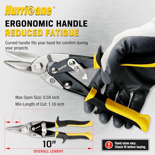 HURRICANE 10 inch Aviation Tin Snips, Straight Cut Metal Shears with Non-Slip Tyregrip Handle, Cr-V Steel Blades Shears for Thin Sheet Metal, Aluminum, Gutter & DIY Projects (Pack of 20) - size: 10 Inch Regular: Straight Cut (Pack of 20)