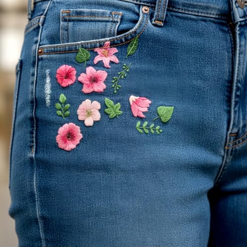ElevateTech Embroidery Patterns Water Soluble Stabilizer for Embroidery Stick & Stitch Embroidery-Paper Wash Away Stabilizers with Pre-Printed Flower Leaves Plant Patterns for Hand Sewing, 4 Sheets