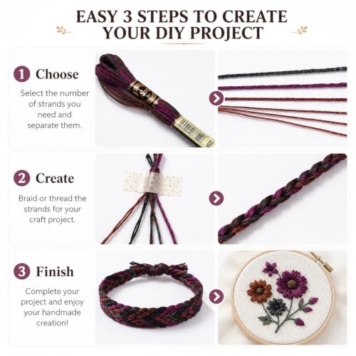 FASHEWELRY 10 Skeins Embroidery Floss Thread 0.5mm Dyed Cross Stitch Floss 6-Ply Friendship Bracelet String for Jewelry Making Bracelets Sewing Knitting Stitching Craft DIY (Deep Magenta) - color: Deep Magenta, size: 0.5mm