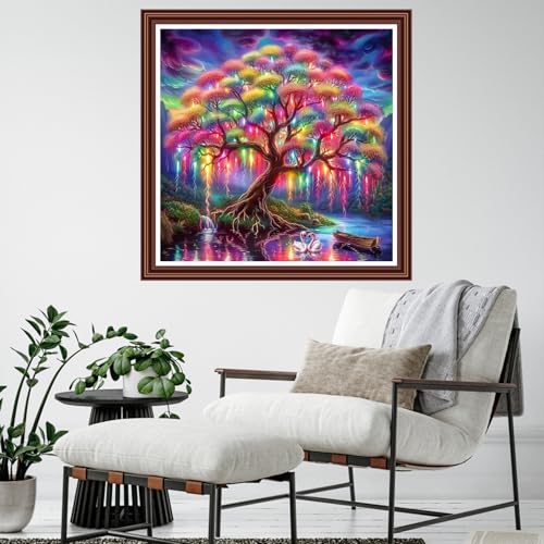 Dimensean Counted Cross Stitch Kit for Beginners, 11CT Unprinted Cross-Stitch Kit Easy Patterns Needlepoint Kit Cross Stitching Embroidery Kit Supplies-Colorful Tree of Life Swan 18x18 inch - color: ColornNEW24