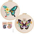 Konrisa Embroidery Kits with Butterfly Flower Pattern, Stamped Embroidery Starter Kit for Beginners Adults Needlepoint Kits Include Embroidery Fabric Embroidery Hoop Threads and Needles,Set of 2 - color: Butterfly02