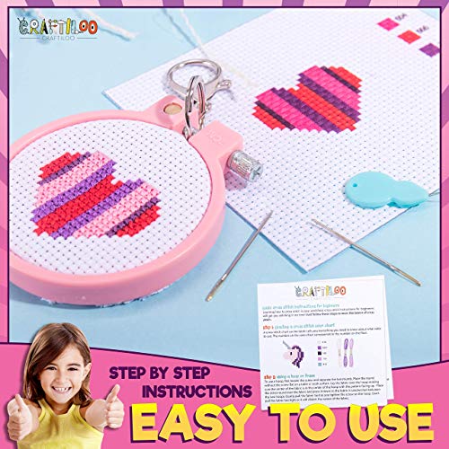 Cross Stitch Kit for Kids - 5 Easy Stamped Embroidery Kits for Beginners - color: multicolor