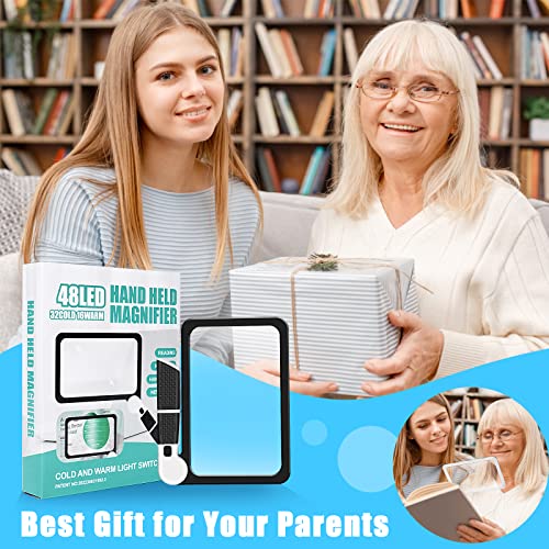 5X Handheld Magnifier for Page Reading - Large Folding Lighted Magnifier with 48 LED Lights (3Modes), Rectangular Handhold Magnify Lens Gifts for Reading Small Prints, Low Vision, Seniors - style: Full-Page Black