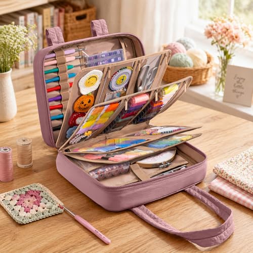 AMOIGEE Sewing Bag Organizer with 17 Clear Pockets and Tool Holders - color: Brier Rose