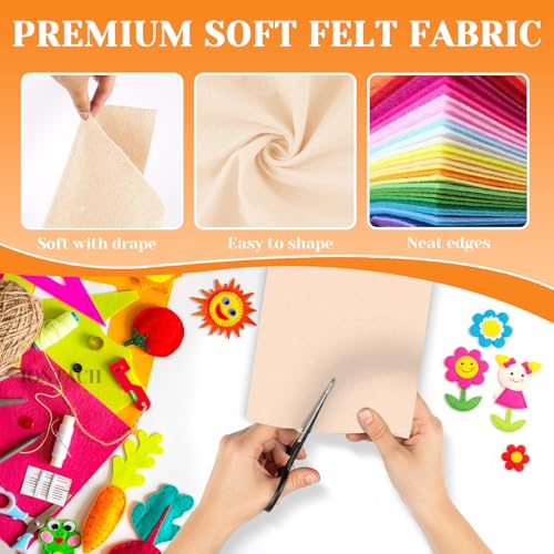 IONTACH 9" X 12" Soft Felt Sheets 1.6mm Thick (6 Packs, Apricot) - color: Apricot Nude