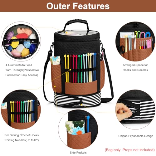 Crochet Yarn Knitting Bag 3PCS Expandable Large Yarn Storage Organizer Bag - color: Multicolored