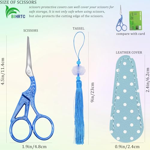BIHRTC 4.5Inch Little Sewing Scissors Crane Shears with Cover Tassel Stainless Steel Scissor for Crafting Embroidery Needlework DIY Daily Use - size: 4.5inch, style: Style 1790J