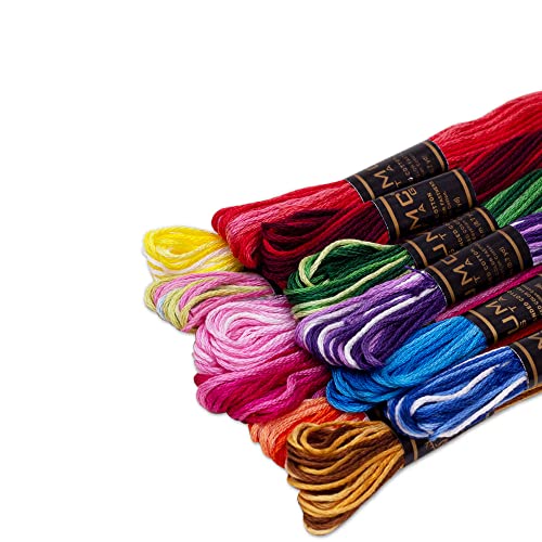 12 Pieces | Premium Embroidery Thread | 100% Egyptian Cotton Premium Skeins | Cross Stitch Embroidery Floss | Oeko TEX Certified Stranded Cotton (Variegated Tones) - color: Variegated Tones