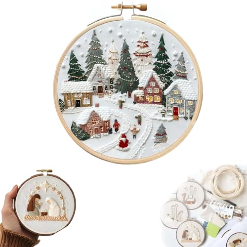 TINLOK Christmas Embroidery KIT,Adults DIY Handmade,Hand Embroidery Starter Kits with Stamped Embroidery Pattern,for Christmas Embroidery Kits for Adults Beginners Starter (C) - style: C