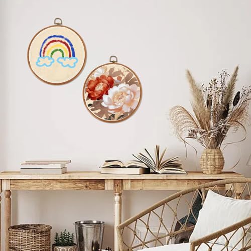 MUXHEL 10PCS 8 Inch Embroidery Hoops, Imitated Wood Plastic Cross Stitch Hoop, Round Embroidery Frame for Hanging Arts Decoration