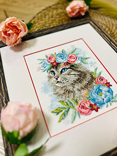 RIOLIS 2088 Cat in Flowers Counted Cross Stitch Kit 6 x 7 in - style: Cat in Flowers 2088