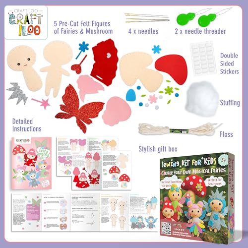 Fairy Sewing Kit for Kids Ages 5-12 - Beginner Kit, 5 Pre-Cut Felt Dolls - color: multicolor