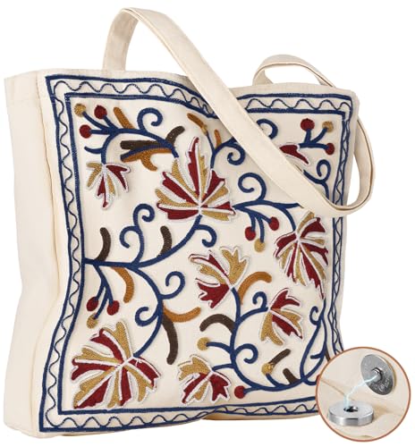 Miss Adola Lightweight Embroidery Canvas Tote Bag - color: Brown Leaf