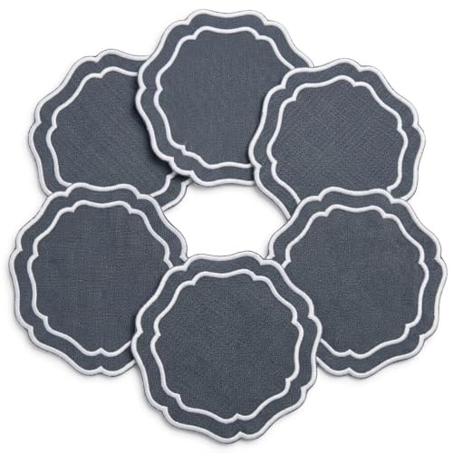 Linen Coasters for Drinks Set of 6, Charcoal - color: 1119 - Charcoal, size: 6 inches