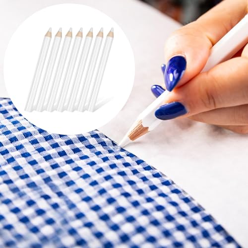 7PCS Fabric Pencils for Sewing, White Fabric Marking Pencils Sewing Marker Tailors Chalk for Fabrics Wipe Quilting Fabrics Pencil for Dressmakers Sewings DIY Crafts (8.5 cm)