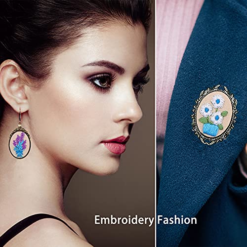 ZOCONE 6 Packs Embroidery Necklace Kits, Embroidery Pendant Kit Mini Cross Stitch Kit with Hoop, Necklace, Pendant, Brooch, Stamped Pattern Cloth, Instructions, etc. Embroidery Kits for Adults - color: 6 Packs-E