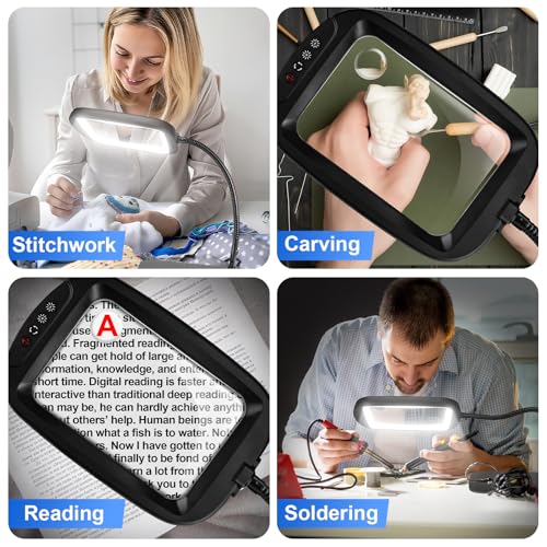 10X 30X 7'' Extra Large Magnifying Glass with Light and Stand, 5 Color LED