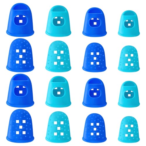 16PCS Guitar Fingertip Protector,4 Sizes Silicone Finger Tips,Anti-Slip Finger Protection Covers Caps,for Manual Sewing,Money Counting and Stringed Instruments (Blue & Aqua) - color: Blue & Aqua