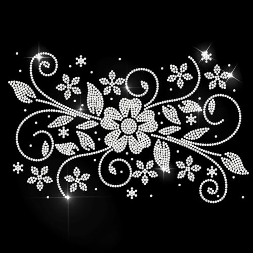 MAYJOYDIY Flower Leaves Rhinestone Iron on Decal Curved Vines Hotfix Transfer Sticker Tassel Heat Transfer Patch Shining Clothing Repair Applique for T-Shirt Hat Jacket Garment Bag DIY Decor - style: Flower Leaves