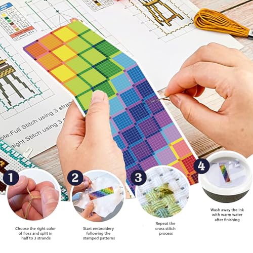 FREEBLOSS 6 Set Cross Stitch Bookmark Kits 11CT 8"x2.4" Colorful Gradient - style: Colorful Style