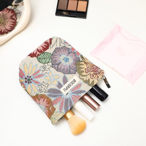 2 PCS Makeup Bag Set Cute Small Cosmetic Bag for Purse - color: Flower Garden White