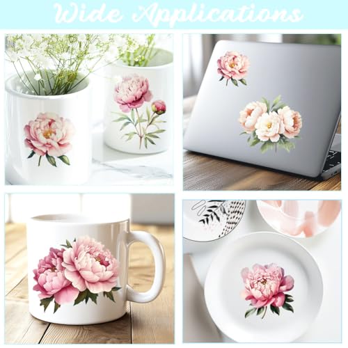 3 Sheets Pink Peony Rub on Transfers for Crafts, 12×6in - style: Peony