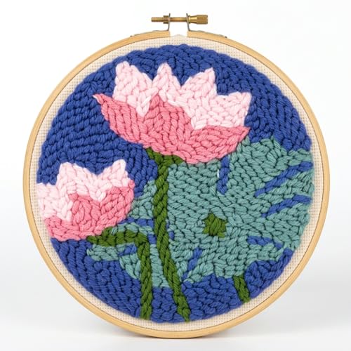 Meoe&heome Punch Needle Kit for Beginners, DIY Embroidery Set with 20+ Patterns(Pink Lotus) - color: Pink Lotus