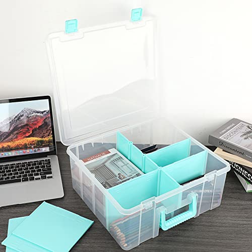 BTSKY Clear Plastic Dividing Storage Box with 8 Deep Compartment Sewing Box - size: 15.1x13.9x6.1 Inches-Clear