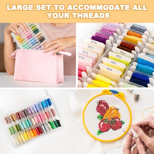 2 Sets Embroidery Floss Organizer, 400 Pcs White Floss Bobbins with 2 Pcs Bobbin Winders and 2 Number Stickers, Plastic Embroidery Thread Organizer, Cross Stitch Thread Storage for DIY Sewing Craft