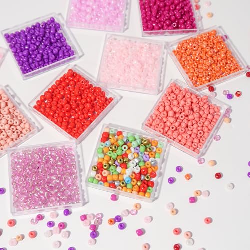 11200pcs Glass Seed Beads for DIY Crafting Bracelet Necklace Embroidery Jewelry Making Supplies (3mm, 400pcs/Color, 28 Colors, Red Scheme) - color: Red