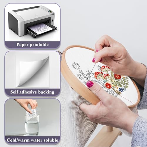 Water Soluble Stabilizer for Embroidery - Stick and Stitch Wash Away Paper 8.5x11 Inch 8-Pack, Printable Stabilizer for Hand & Machine Embroidery, Ideal for Printing & Drawing Patterns