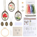 SUNNYCLUE DIY 3 Sets Embroidery Necklace Kits Mini Cross Stitch Kit with Hoop Paper Instructions Embroidery Flower Pattern Pendant Necklaces for Jewelry Making Supplies Adult Beginners Starter Crafts - style: Flower 1