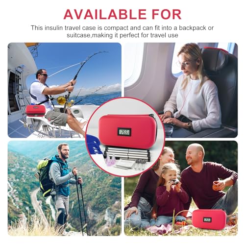 Insulin Cooler Travel Case TSA Approved 2*180g Ice Pack,Temp Display - color: Red