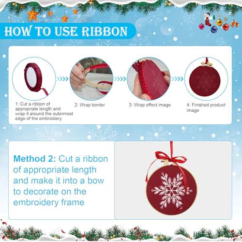 6 Sets Christmas Embroidery kit for Beginners Adults, Antique Red Christmas Ornament Kit Snowflakes Needlepoint Cross Stitch Kits with Patterns, Stitch Learning Kit with Needles Ropes Ribbon-Red - color: Red
