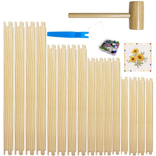 16 Pcs Needlepoint Stretcher Bars for Needlework, Wooden Canvas Stretcher Bars with 100 Tacks, Remover Tool and Mini Wooden Hammer, Needlepoint Embroidery Stitch Frame Set for Women's Birthday Gift - color: Natural-16pcs