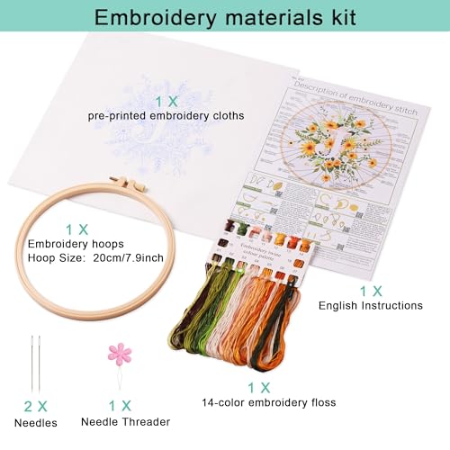 Harimau Letter J Pattern Embroidery Kit for Adult Beginners, Complete Starter Pack with 1 Hoop, Needles, Instruction Guide & Embroidery Stitch Video Tutorials - color: J