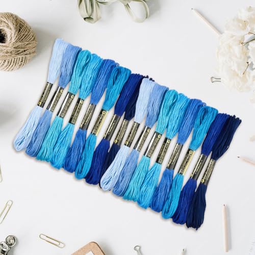 16 Skeins 131 Yards Embroidery Thread Friendship Bracelets String Cross Stitch Threads Cotton Floss Yarn 6 Ply 1.2mm for DIY Making Sewing Needlework Knitting Stitching Craft Supply Blue - color: Blue