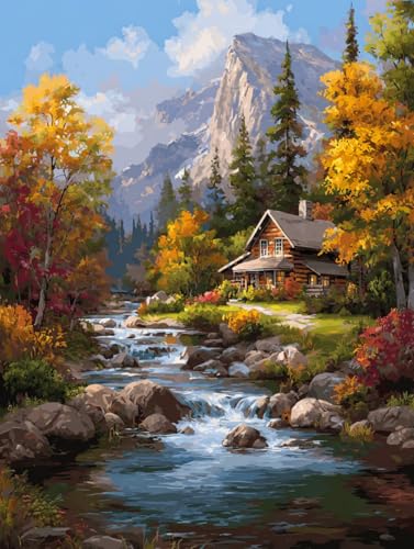 14CT Counted Cross Stitch Kits for Adults Advanced Mountains Lake Printed Stamped Cross Stitch Kits for Adults (Mountain Lake 3) - color: Mountain lake 3