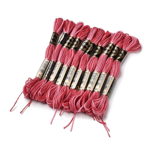 10 Skeins Cerise 0.5mm 6-Ply Polyester Embroidery Floss Cross Stitch Threads Segment Dyed Gradient for DIY Craft Hand Sewing Knitting DIY Crafts Jewelry Making 8.75 Yards(8m)/Skein - color: Cerise