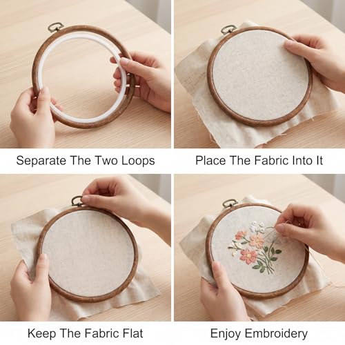 Ouligay 2pcs Embroidery Hoops, 5 Inch Wood Embroidery Frame with Ring, Small Embroidery Hoop, Round Cross Stitch Hoop for Embroidery Art Craft Handy Sewing Decoration