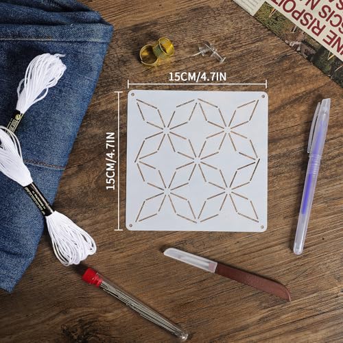 70 Pcs Sashiko Stencil Kit Plastic Sashiko Embroidery with Threads