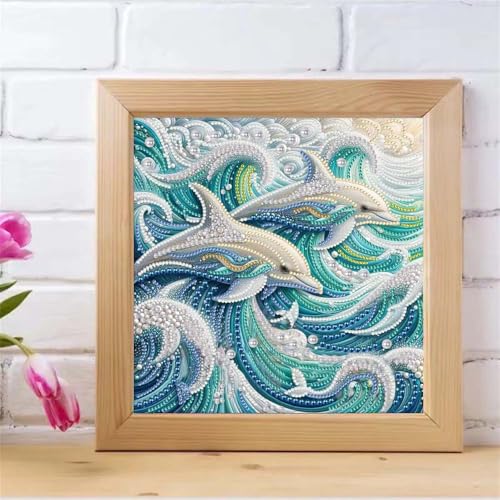Dolphin Animal Special Shape Diamond Art Kits for Adults,5D Diamond Painting Kits for Adults Beginners,DIY Paint by Diamond Dots Crystal Rhinestones Painting Kits for Home Wall Decor 12×12inch - color: XJ117