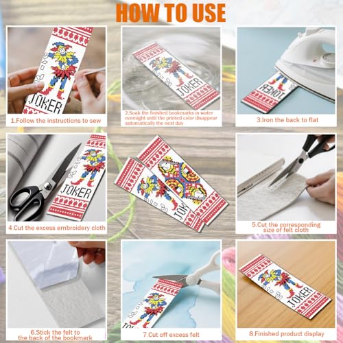 FREEBLOSS 6 Set Cross Stitch Bookmarks Kit Poker Stamped Cross Stitch Kit DIY Embroidery Bookmark Set with Instruction for Adults Beginners Gift for Reading Enthusiasts 8 * 2.4inch 11CT - style: Playing Cards
