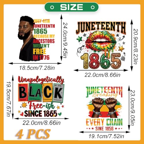 Juneteenth Iron on Transfer Patches for Clothes - 4 Packs Black History Month Heat Transfer Vinyl Decals 1865 Liberation Day DTF Transfer Press Patch Black Men Fist Lips Iron on Appliques for T-Shirt - color: Yellow Juneteenth A