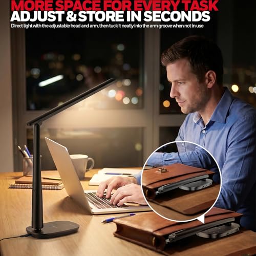 Honeywell LED Desk Lamp for Home Office Eye-Caring Dimmable Reading Light - color: Black