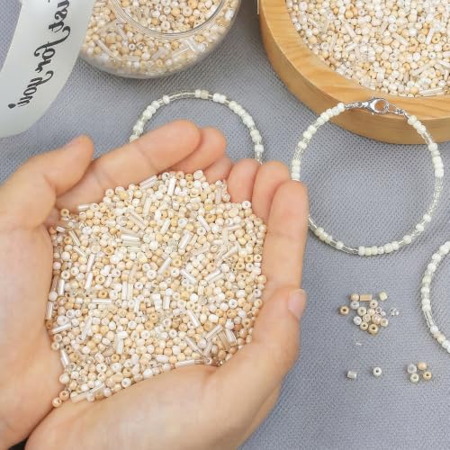Off White Seed Beads for Jewelry Making Glass Bugle Beads for DIY Craft - color: Off-White