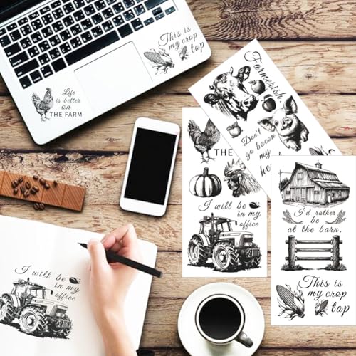 3 Sheet Sketch Farm Rub on Transfers for Crafts and Furniture - style: Farm-Black and White