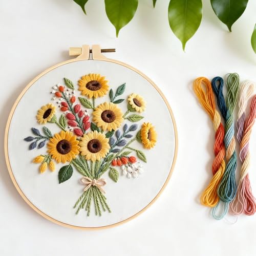 Herdiese Embroidery Kit for Beginners & Adults with Flower Pattern - color: Flower-A