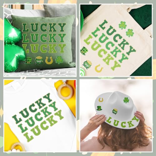 Cinrobiye 39 Pcs St Patrick’s Day Chenille Letter Patches Self Adhesive Iron On Shamrock Applique for DIY Clothing Hats Bags Holiday Craft Decorations - style: St. Patrick's